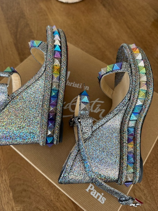 Christian Louboutin Shoes - Christian Louboutin Metallic Multicolor Pyramid-Stud Platform Sandals